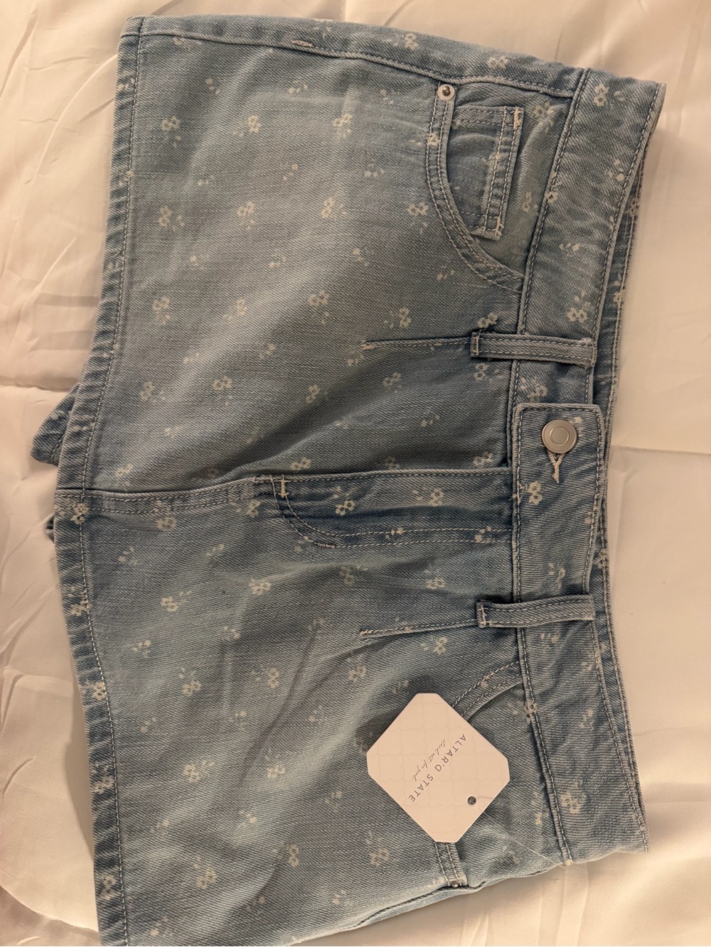 Altar'd State Light Blue Floral Denim Mini Skirt